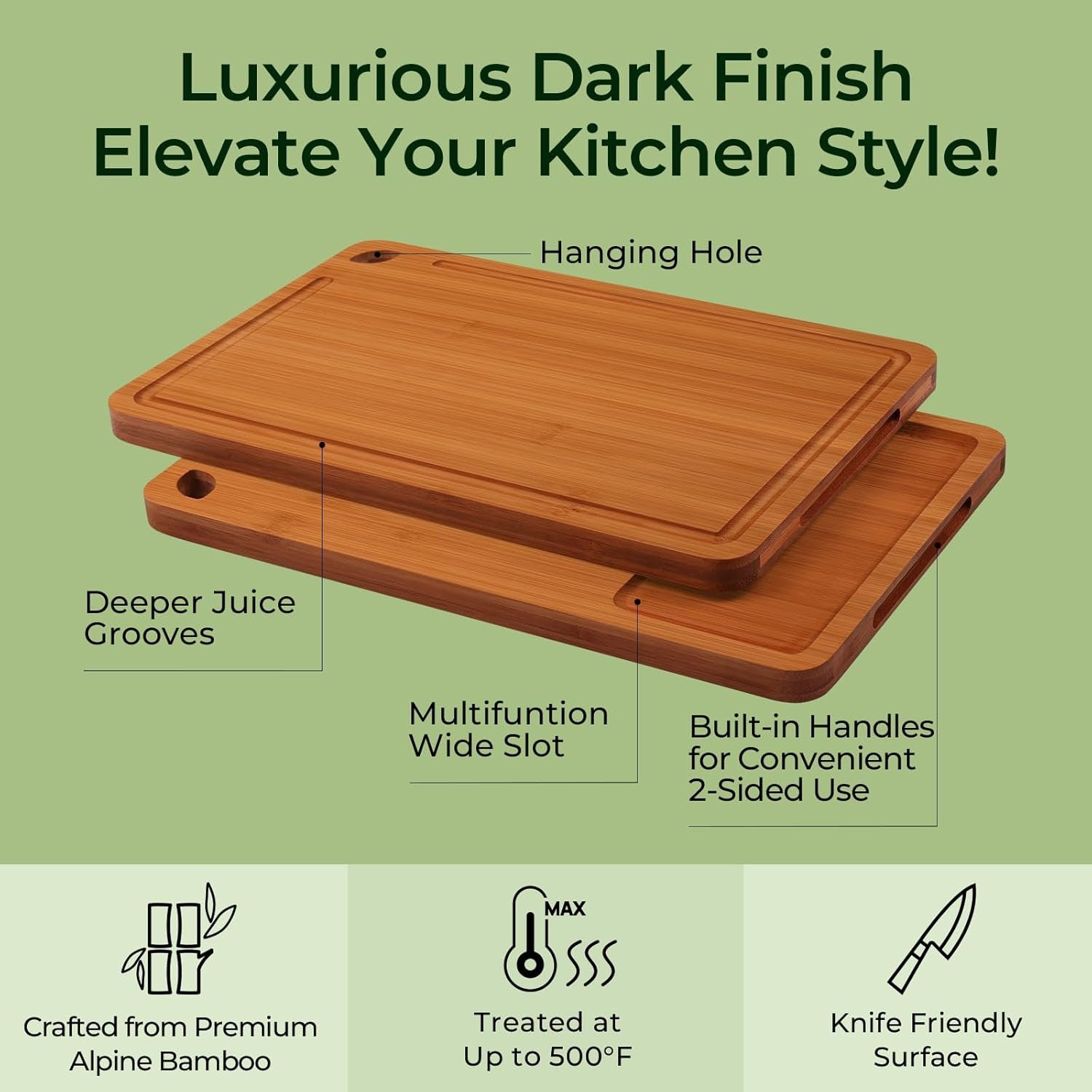 Bamboo Cutting Board with Juice Groove & Handles