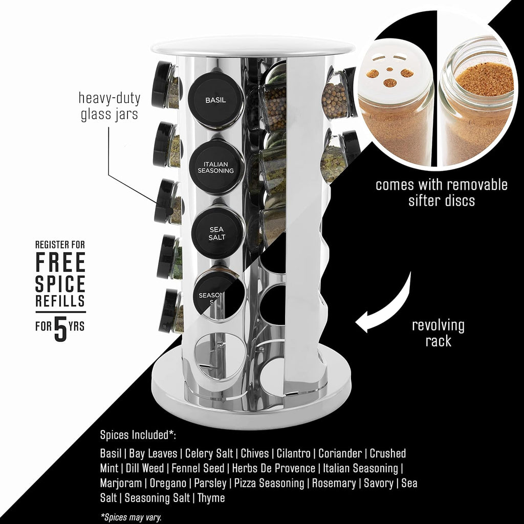20-Jar Revolving Spice Rack with Free Refills