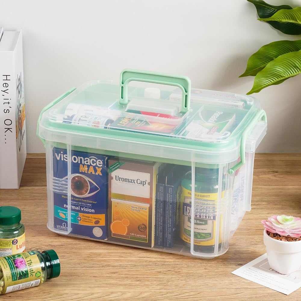 15Qt Medicine Organizer Box with Tray & Labels