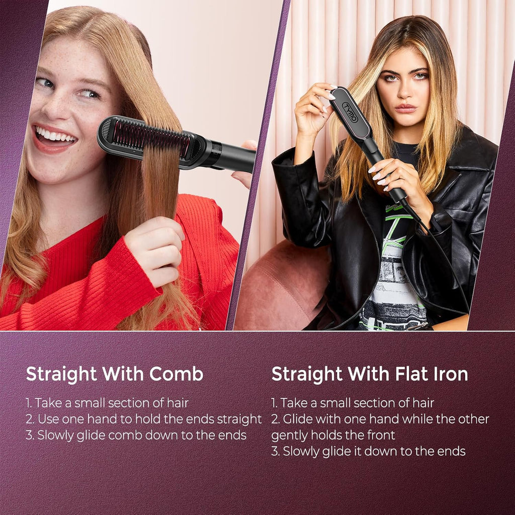 2-in-1 Ceramic Hair Straightener Brush – Black
