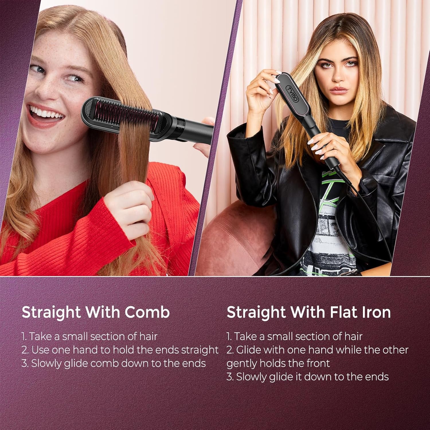 2-in-1 Ceramic Hair Straightener Brush – Black