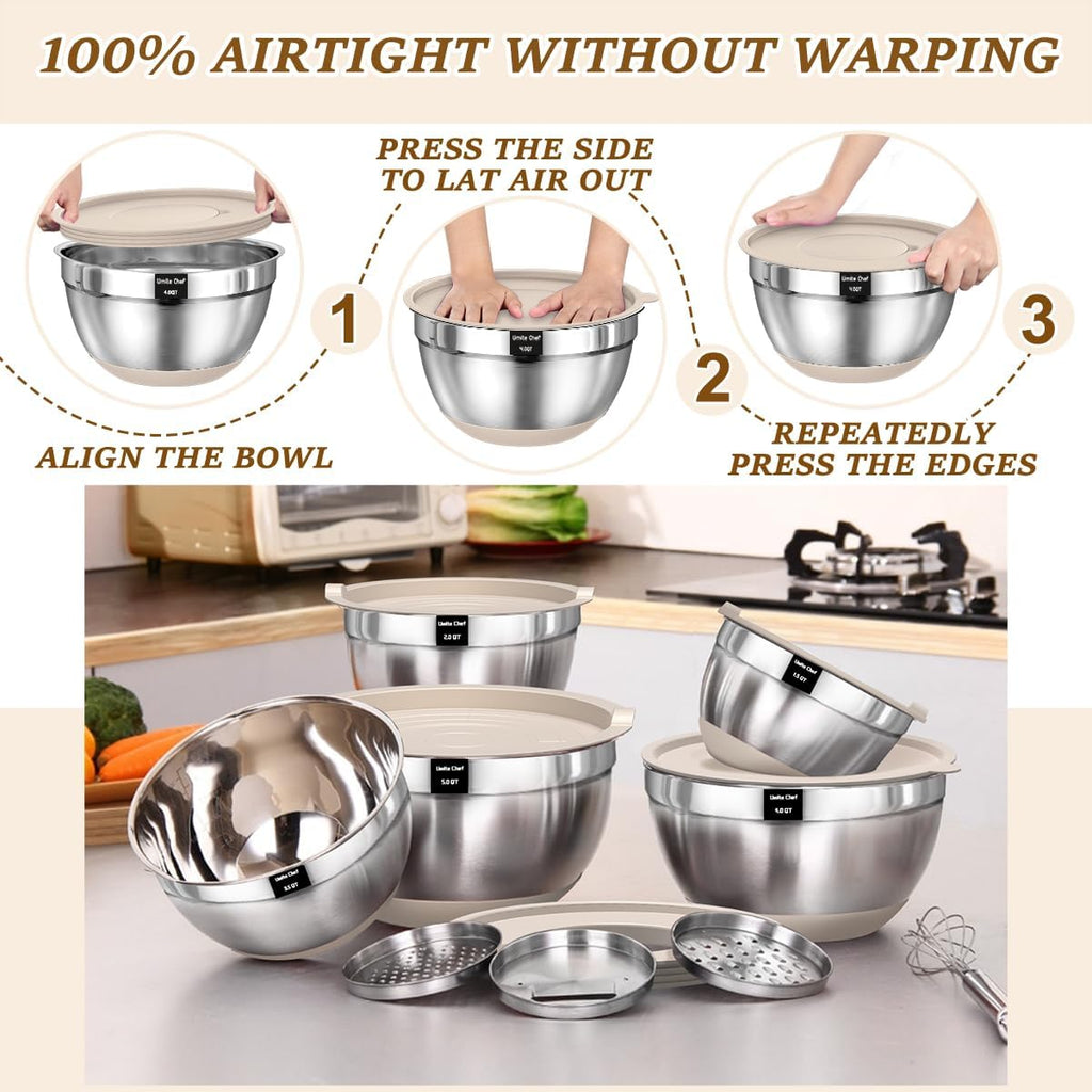 8-Piece Stainless Steel Mixing Bowls with Lids