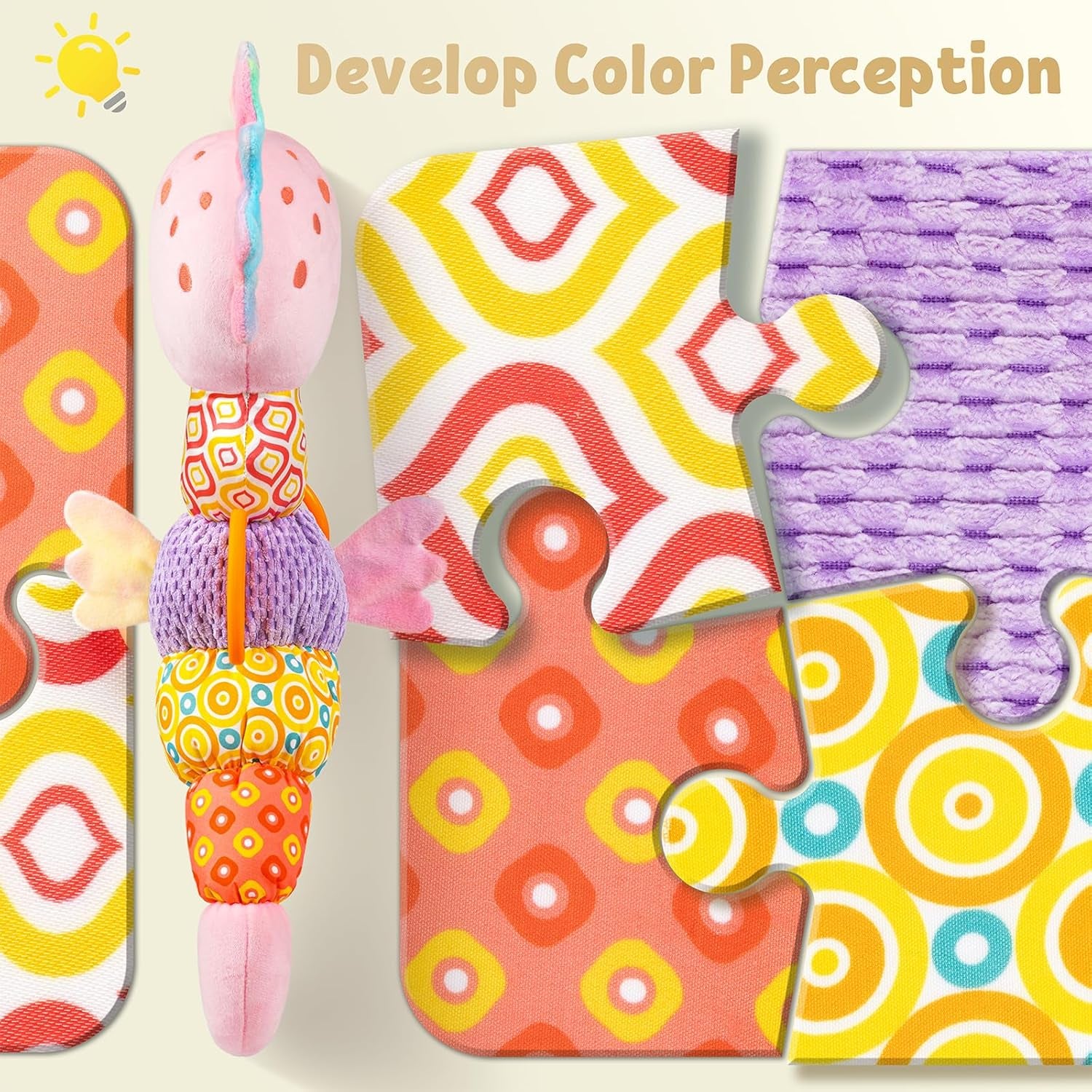 Baby Toys Musical Seahorse Stuffed Animals Infant Toys 0-6-12 Months with Mirror|Rattles|Crinkle|Baby Teething Toys,Sensory Toys for Tummy Time Newborn Boys Girls Birthday Gifts(Rose Pink)