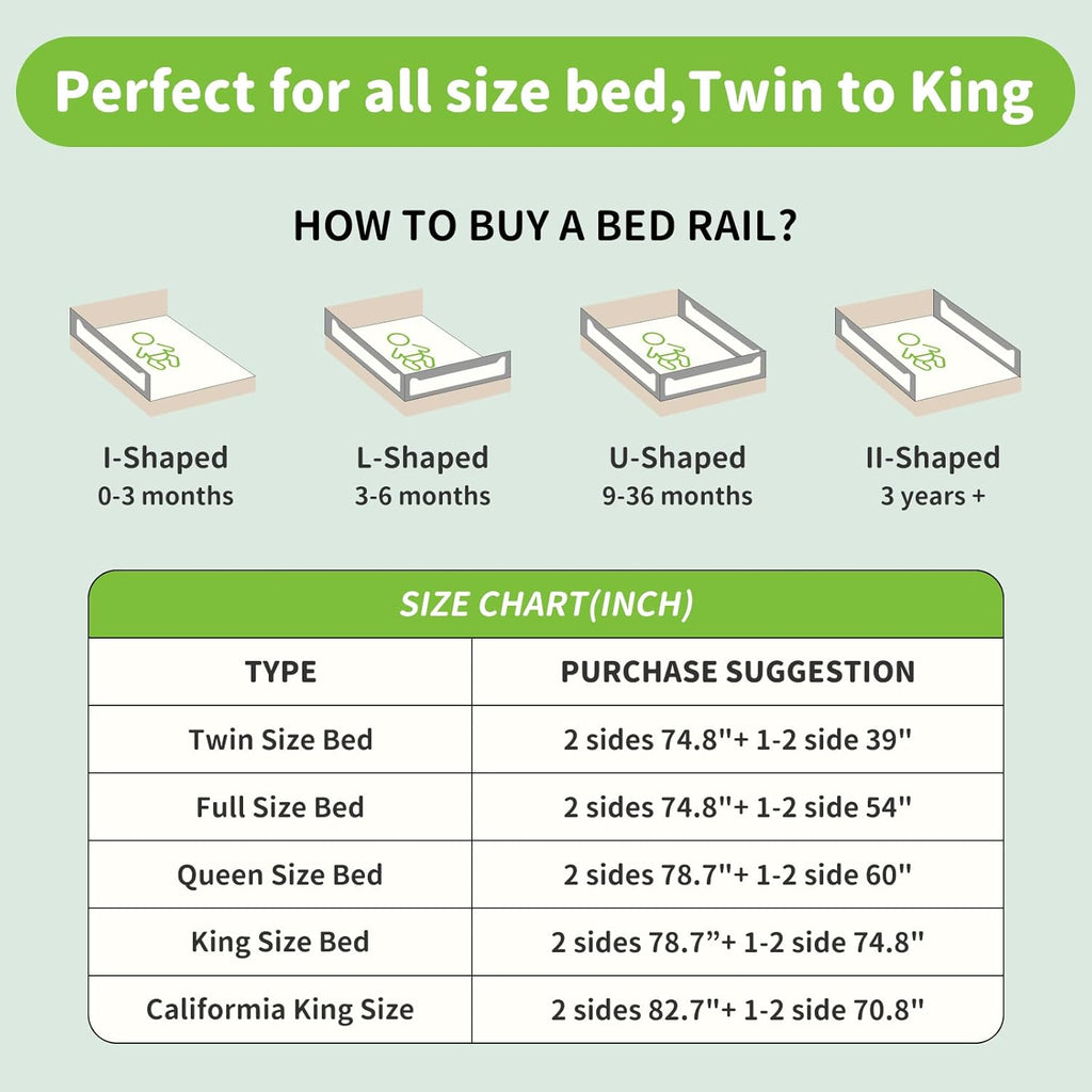 3-Piece King Size Bed Rail for Toddlers - Adjustable Baby Bed Rail Guard, Kids Safety Bed Rail for King Size Bed (78.7"X78.7"X74.8"-Grey)