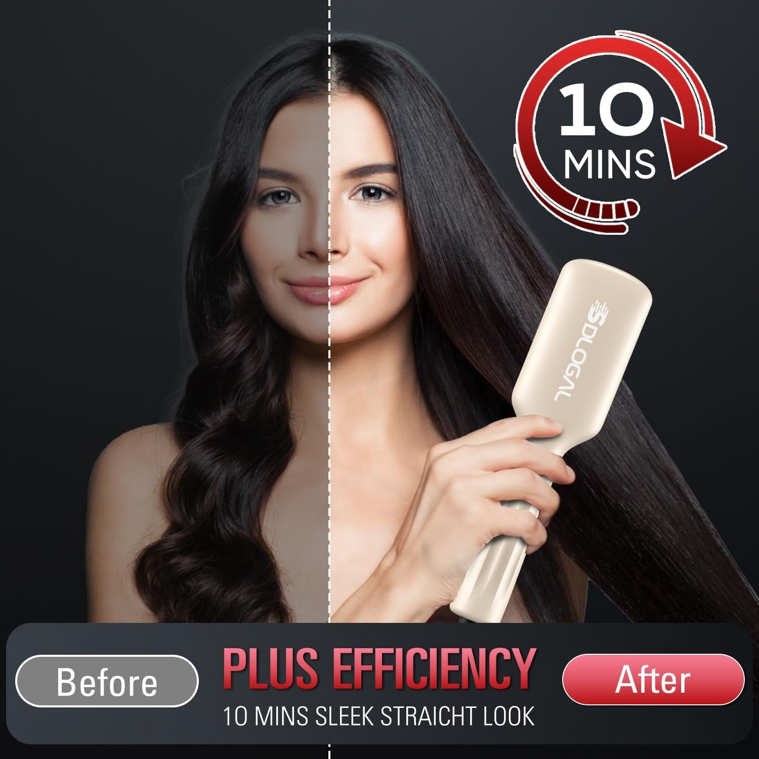 Hair Straightener Brush – 5 Temps, Travel