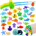 Magnetic Fishing Pool Toys Game, Water Table Bathtub Bath Toy - Pole Rod Floating Fish, Birthday Party Gifts for Toddler Age 3 4 5 6 Year Old, Kids Outdoor Toys