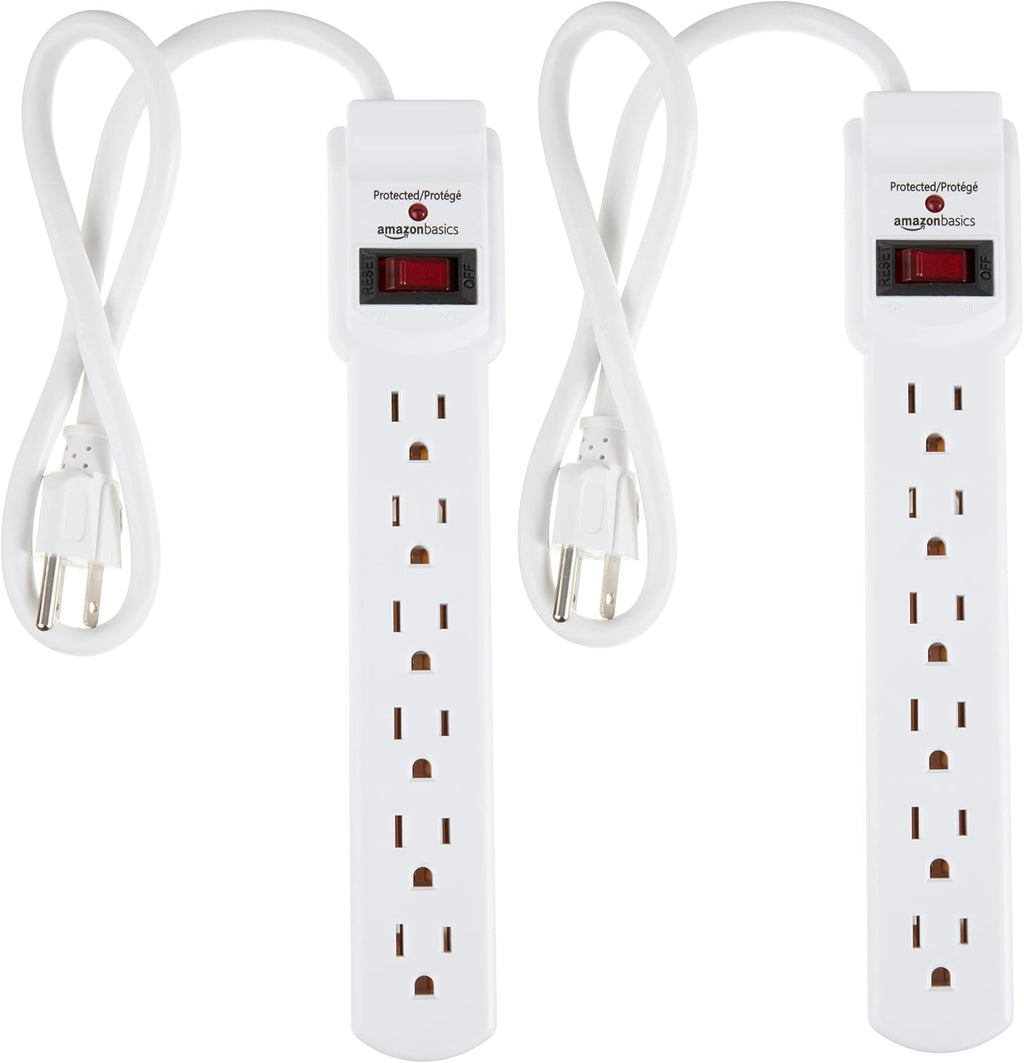 6-Outlet Surge Protector – 2-Pack White, 2Ft Cord