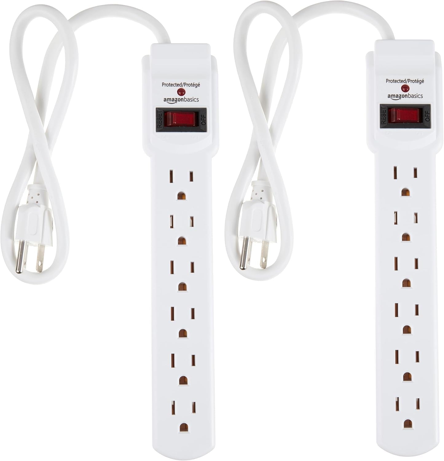 6-Outlet Surge Protector – 2-Pack White, 2Ft Cord