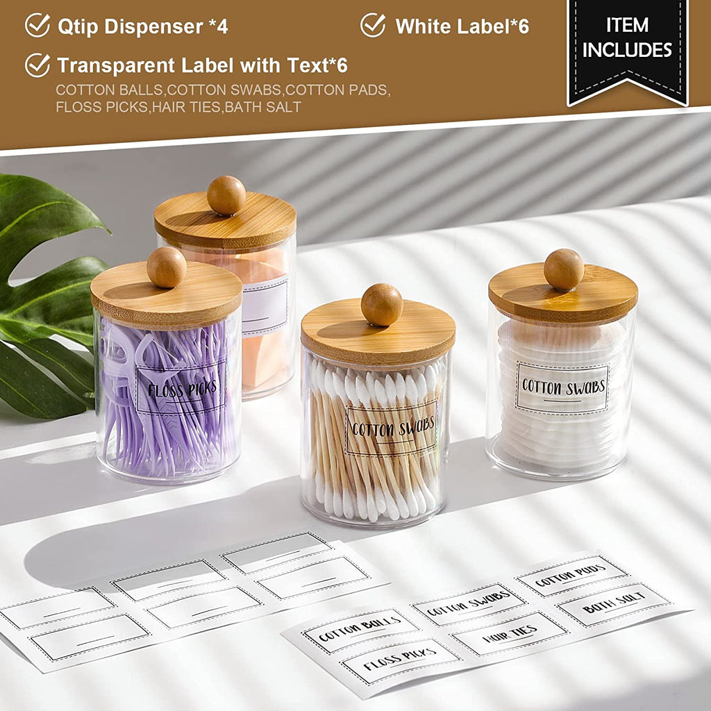 4-Pack Qtip & Cotton Jar Set