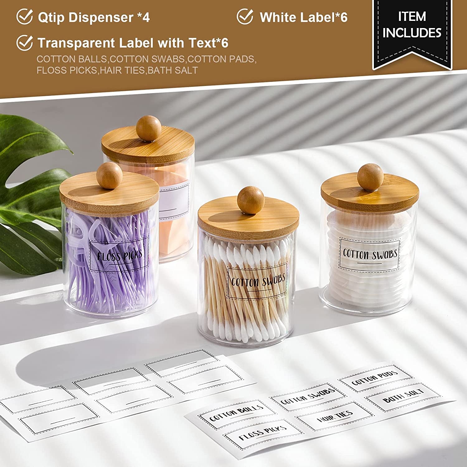 4-Pack Qtip & Cotton Jar Set