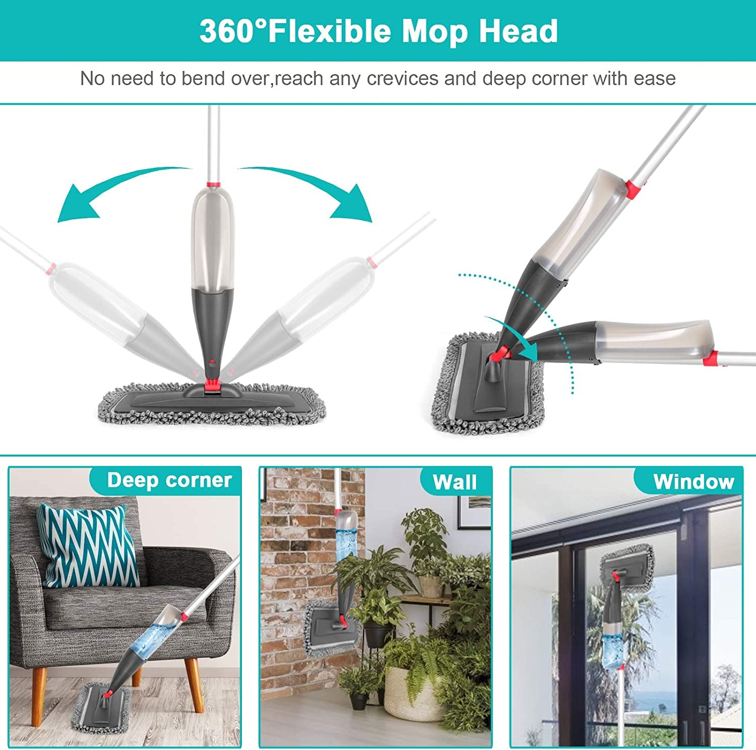 Spray Mop with 3 Microfiber Pads – Wet & Dry