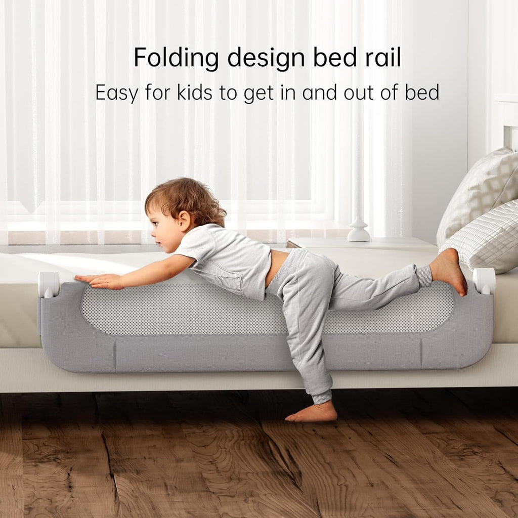 Folding Bed Rail for Toddlers,Baby Bed Rail Guard with Reinforced Anchor Safety System,Fit Bunk,Full Size,Queen,King,Twin(Grey,71"X23.6")