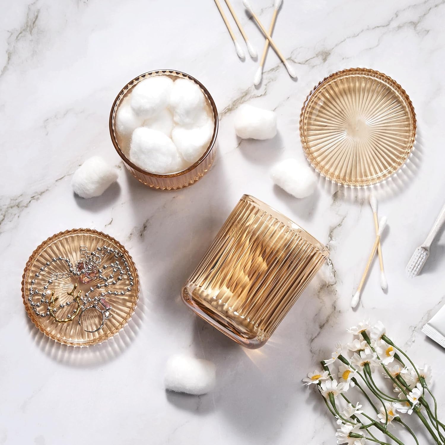 2-Pack Amber Glass Qtip Holders