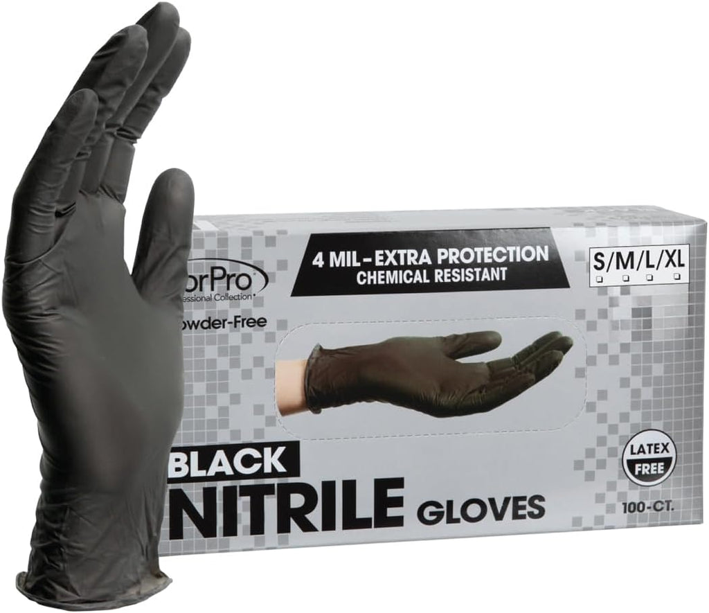 Disposable Nitrile Gloves – Black, 100 Count