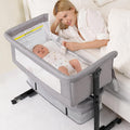 Baby Bassinet, 3 in 1 Bassinets Bedside Sleeper, Adjustable Height Bedside Sleeper with Rocking Mode, Breathable Mesh, Storage Basket, Wheels, Easy Assemble & Folding (Gray)