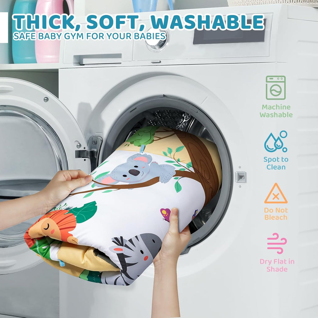 Baby Gym Play Mat, 8-In-1 Tummy Time Mat & Ball Pit with 6 Toys, Washable Baby Activity Play Mat for Visual, Hearing, Sensory, Motor Development, Baby Toys Gift for Toddler Infant 0-3-6-9-12 Month