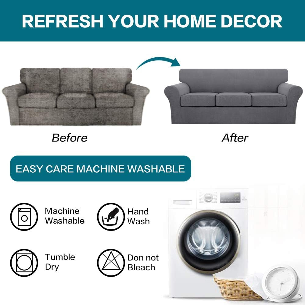 4-Piece Gray Sofa Slipcover for 3 Cushions