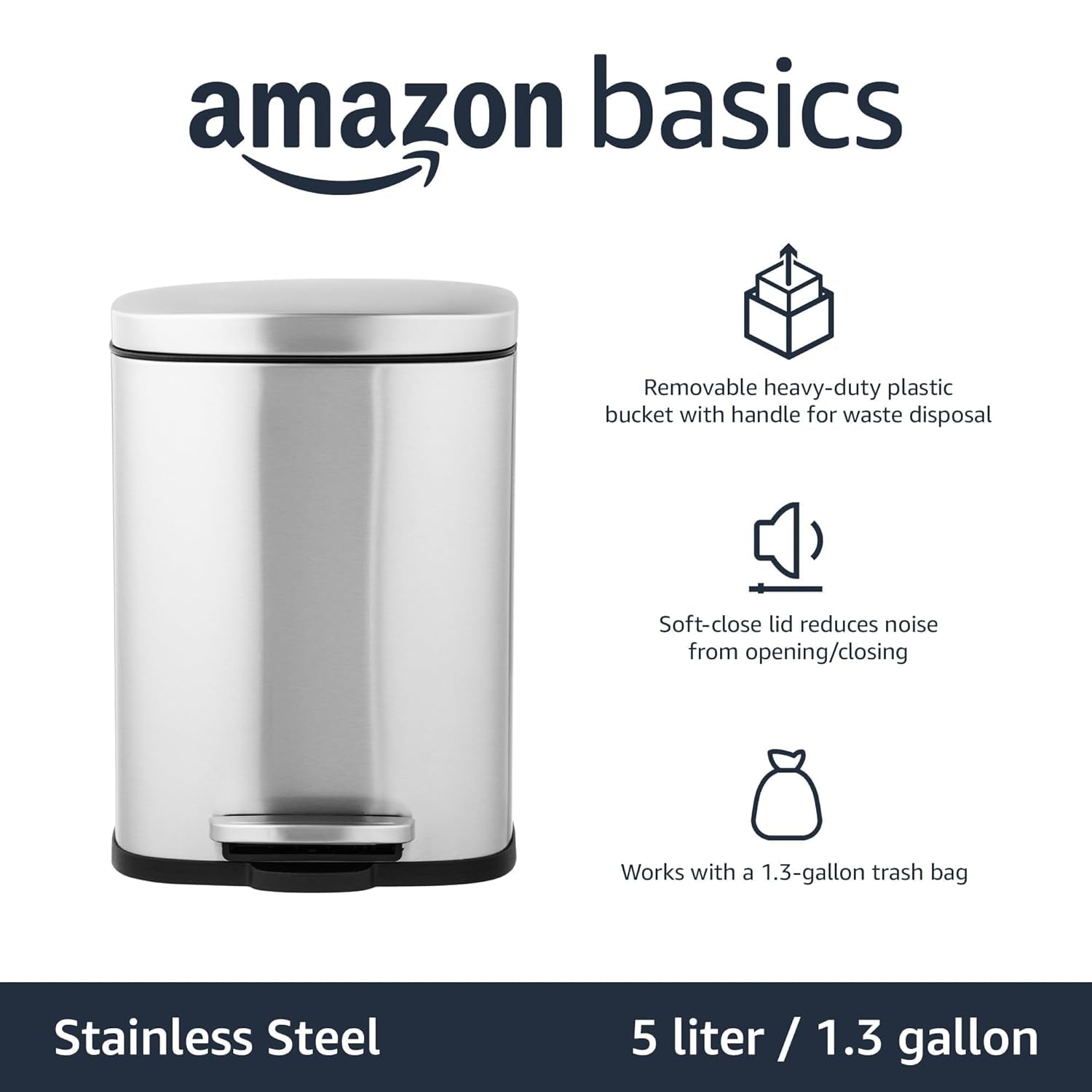 Mini Trash Can 5L Stainless Steel Bathroom