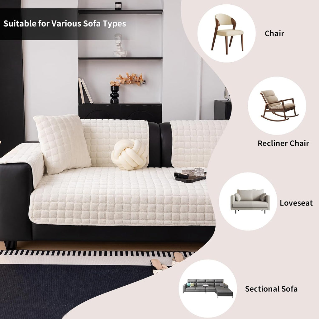 Velvet Sofa Cover – 36×63", Beige White