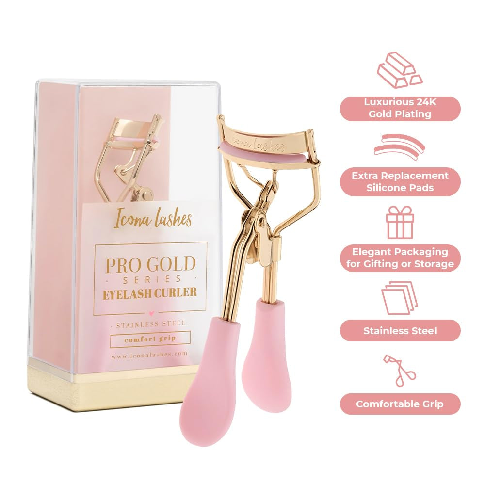 24K Gold Eyelash Curler with Silicone Pads