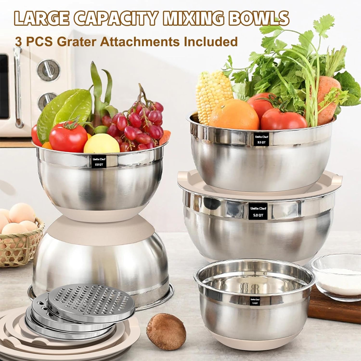 8-Piece Stainless Steel Mixing Bowls with Lids