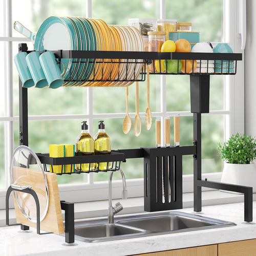 2-Tier Over-Sink Dish Drying Rack – Black