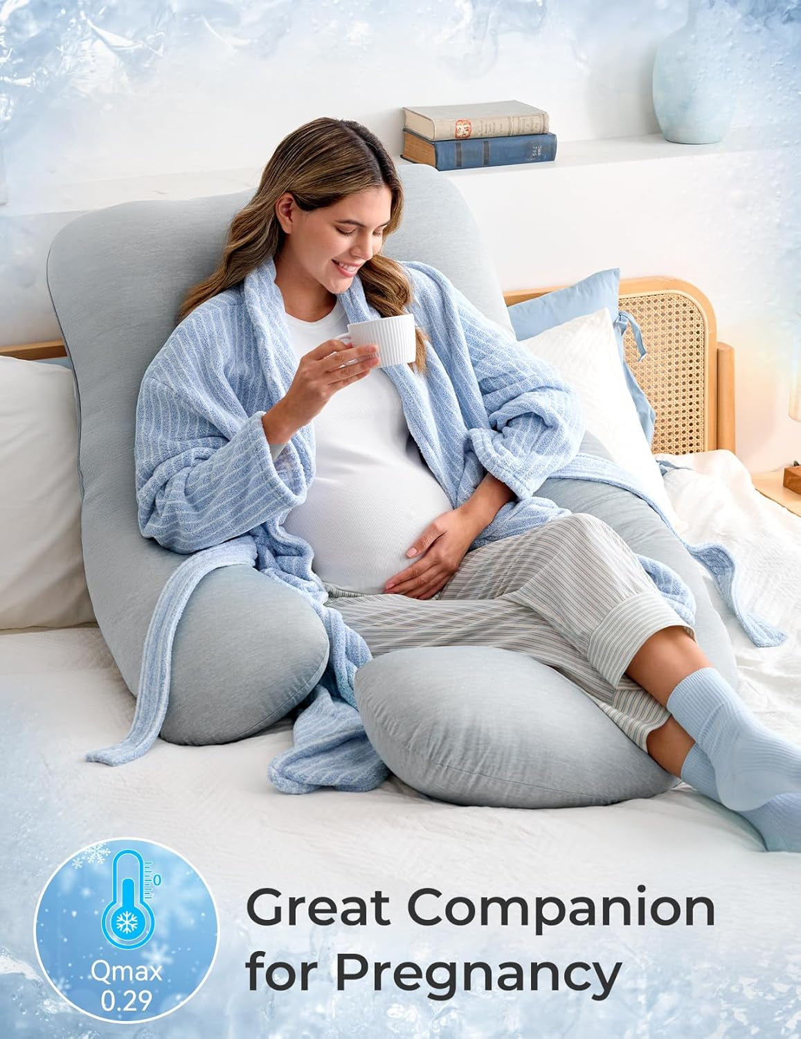 Pregnancy Pillows with Cooling Cover, U-Shaped Full Body Maternity Pillow for Side Sleepers 57 Inch - Support for Back, Hip, Belly, Legs for Pregnant Women