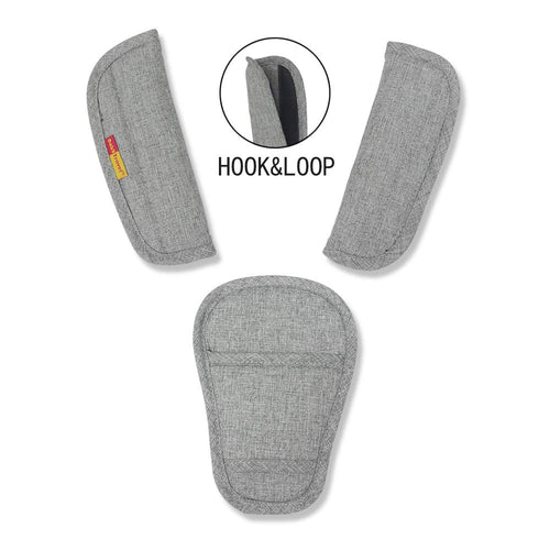 3 Pieces Baby Stroller Car Seat Strap Covers and Crotch Pad Combo Grey, Universal Soft Strap Covers for Newborns Infants Kids Child