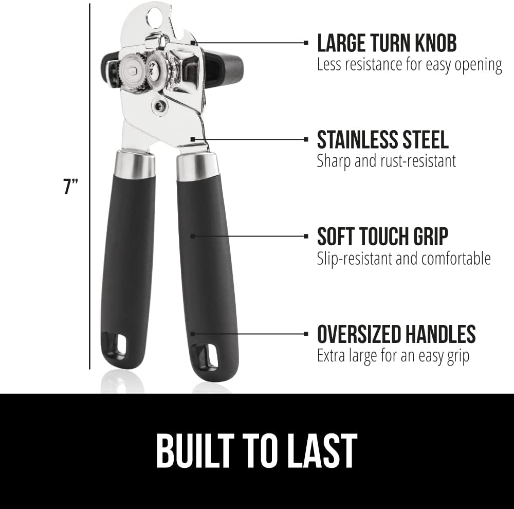 Heavy-Duty Stainless Steel Manual Can Opener (Black)