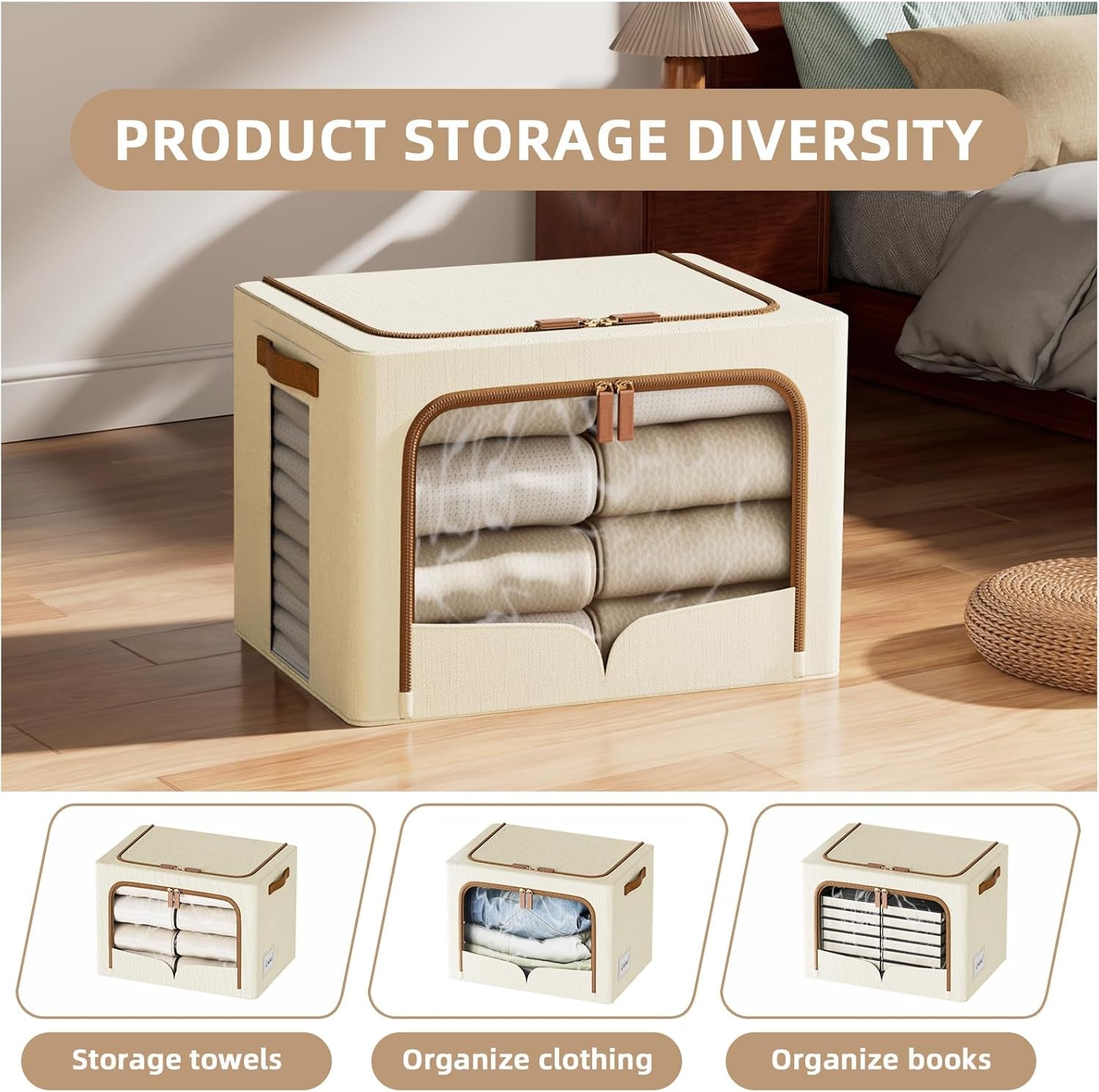 6 Pack Foldable Clothes Storage Bins Beige