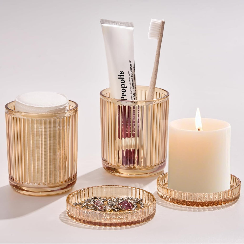 2-Pack Amber Glass Qtip Holders