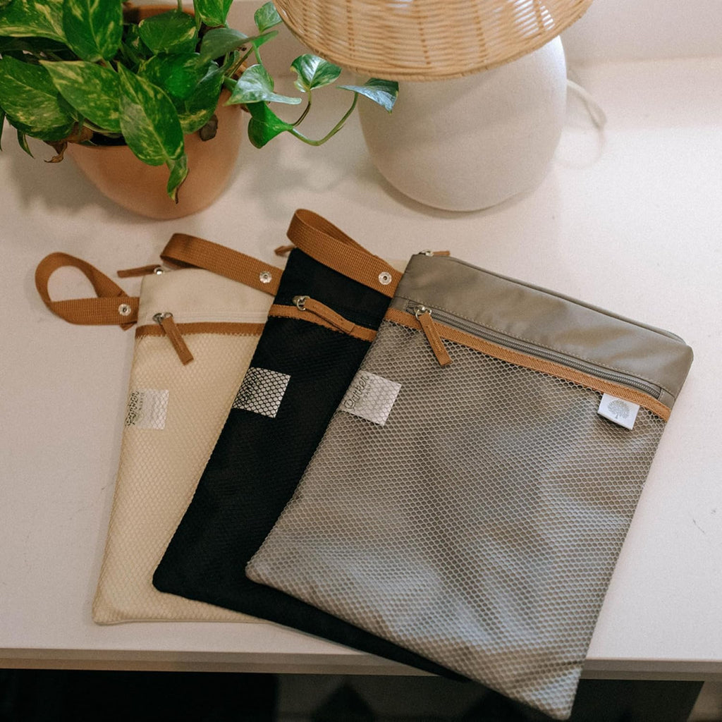 Parker Baby Cloth Diaper Wet Dry Bag - Waterproof Reusable Bag with Mesh Organizer and Zippered Pocket | Stylish, Machine-Washable, Convenient Handle for Diapers, Wet Clothes, Swimsuits - Gray