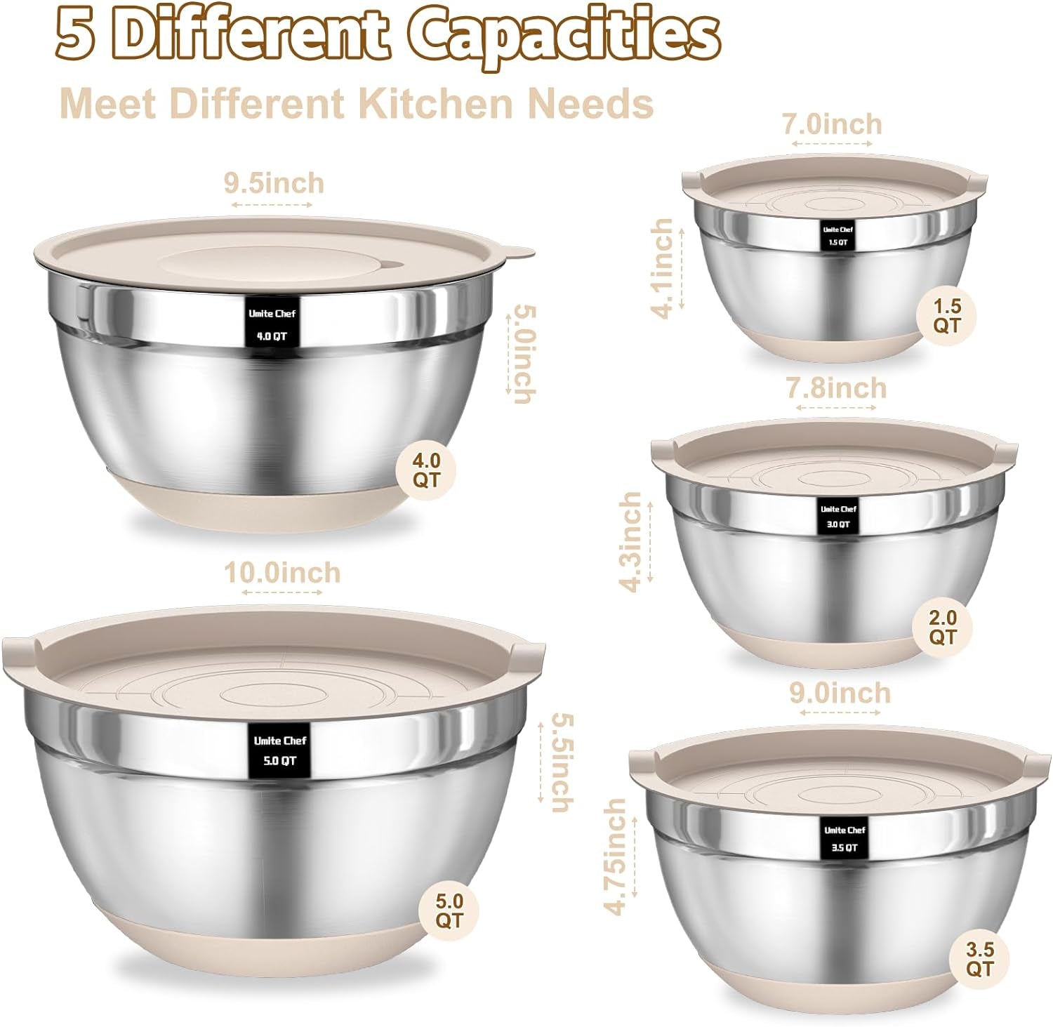 8-Piece Stainless Steel Mixing Bowls with Lids