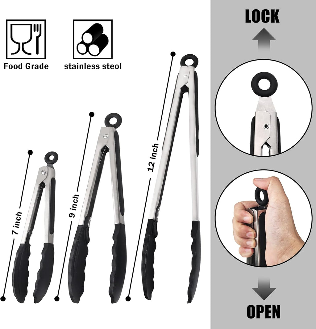 3-Piece Stainless Steel Silicone Kitchen Tongs