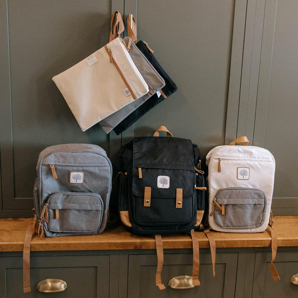 Parker Baby Cloth Diaper Wet Dry Bag - Waterproof Reusable Bag with Mesh Organizer and Zippered Pocket | Stylish, Machine-Washable, Convenient Handle for Diapers, Wet Clothes, Swimsuits - Gray