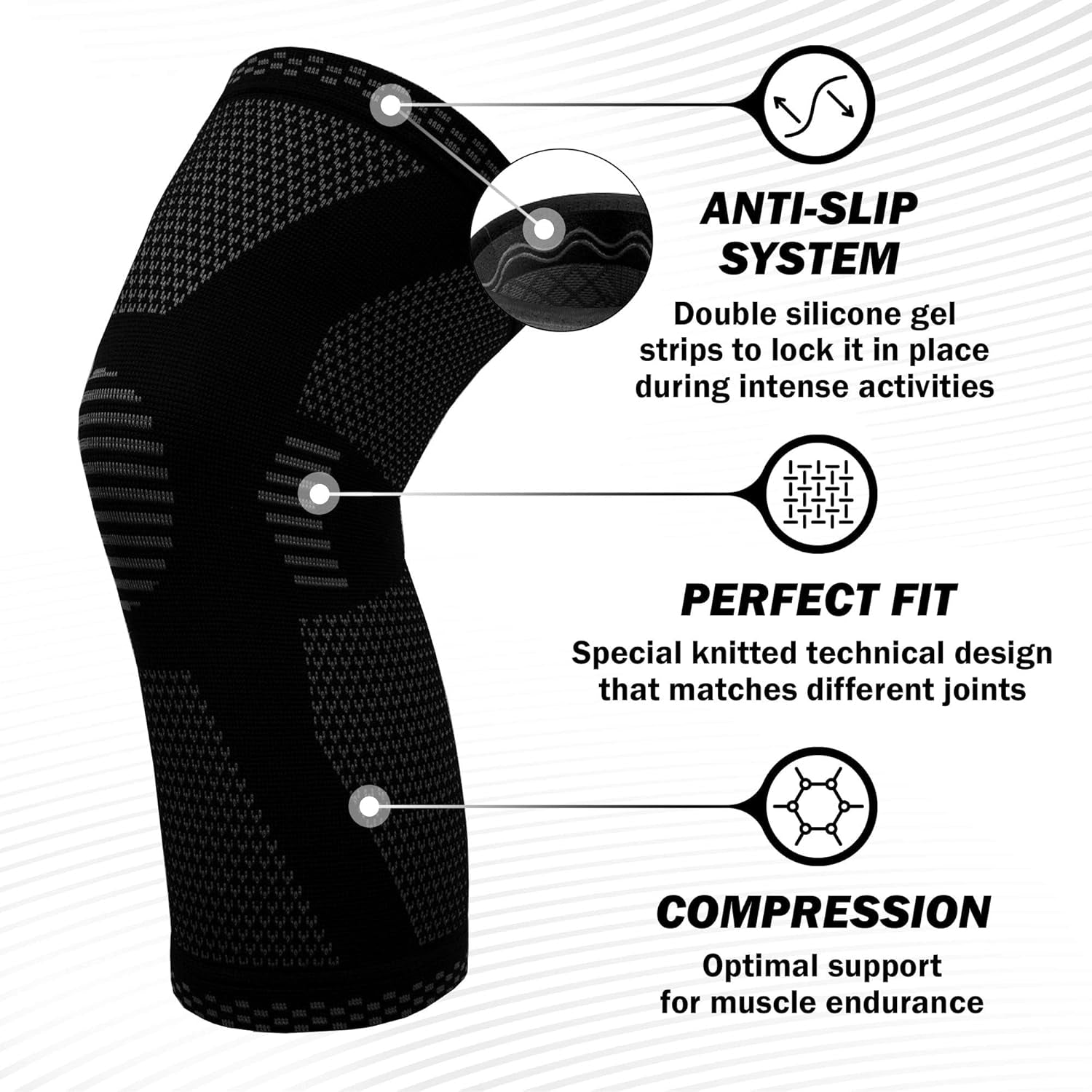Knee Compression Sleeve Support Brace (Black L)