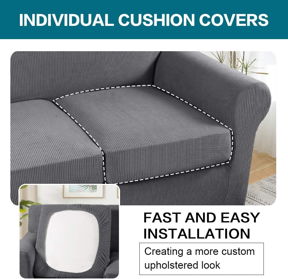 4-Piece Gray Sofa Slipcover for 3 Cushions