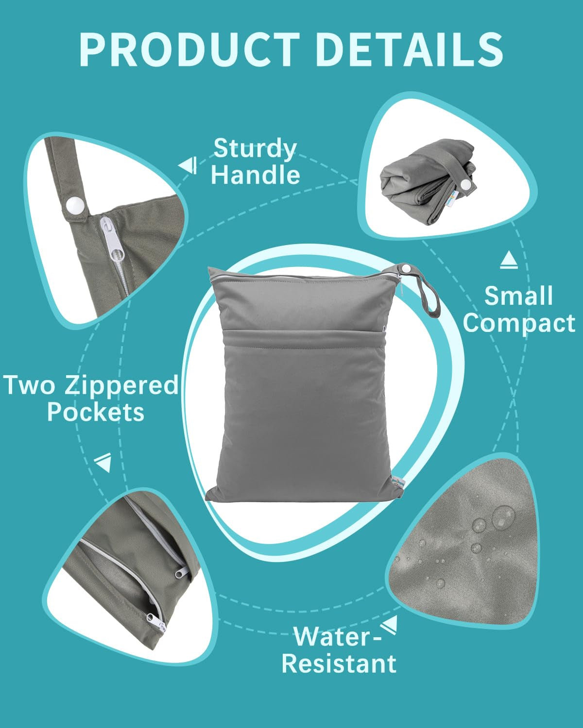 Wet Dry Bags 3 Pack, Waterproof Reusable Travel Bags for Swimsuits, Baby Cloth Diapers, Beach, Pool, Gym Bag & Wet Clothes with 2 Pockets L-BWG