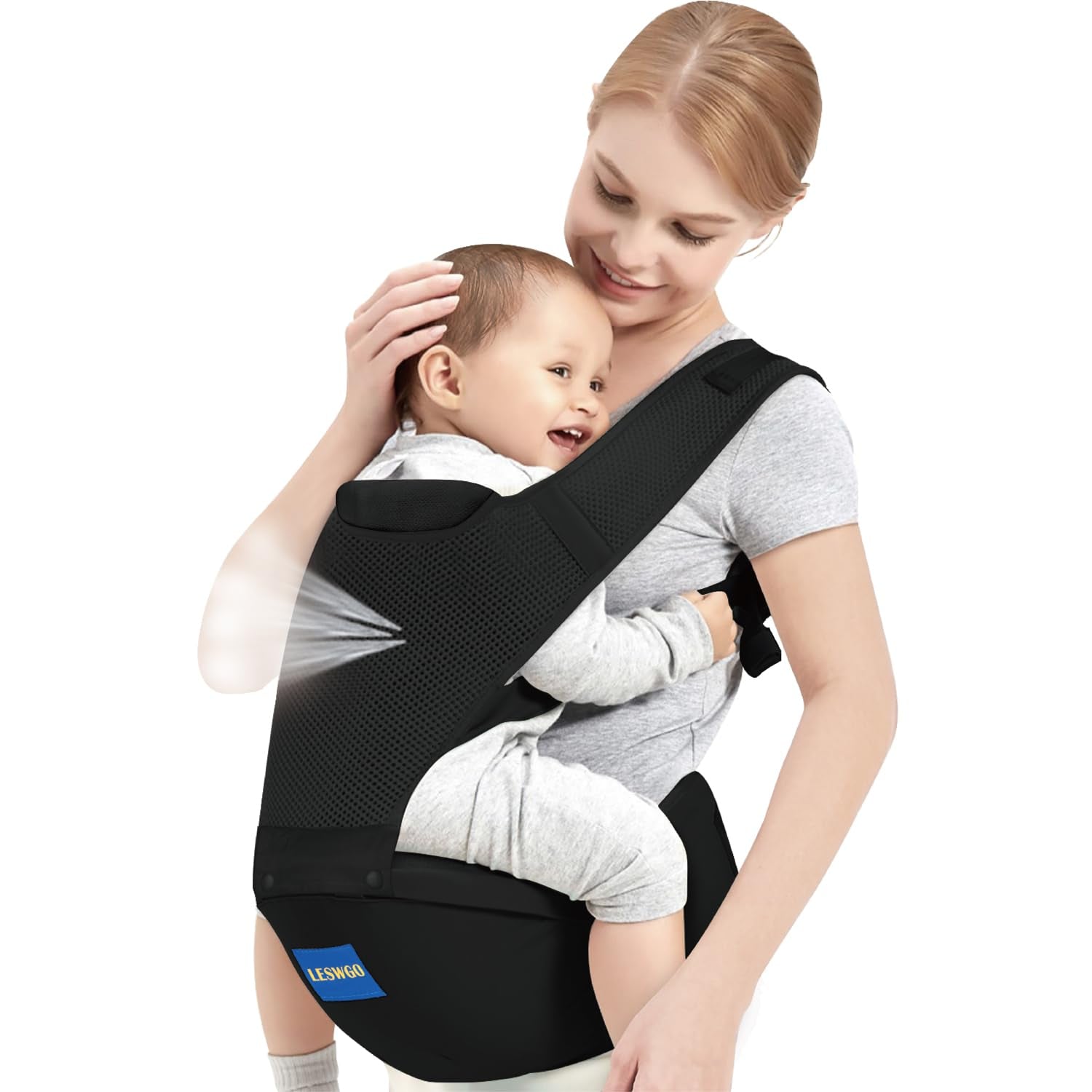 Baby Carrier with Hip Seat, 6-In-1 Baby Carrier Newborn to Toddler, Adjustable Detachable Infant Baby Hip Seat Carrier for 0-36Months (Black)