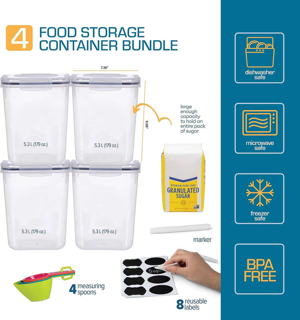 4-Pack 5.3L Airtight Food Storage Containers