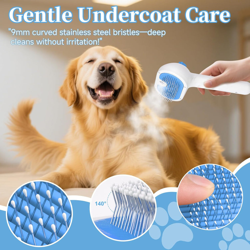 3-in-1 Pet Steam Grooming Brush – Blue