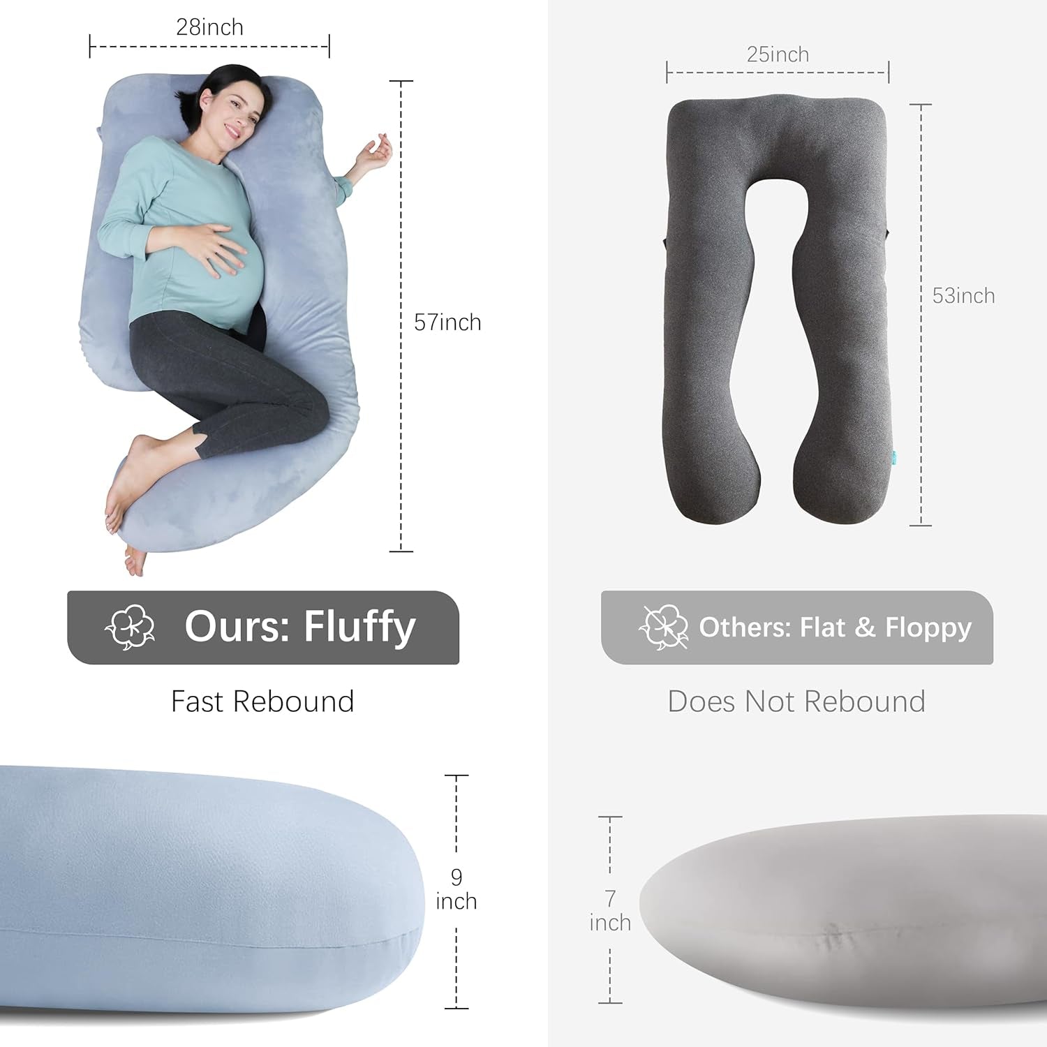Pregnancy Pillows for Sleeping - 57 Inch U Shaped Full Body Maternity Pillow with Removable Cover - Support for Back, Legs, Belly, Hips - Pregnancy Pillow for Women - Grey