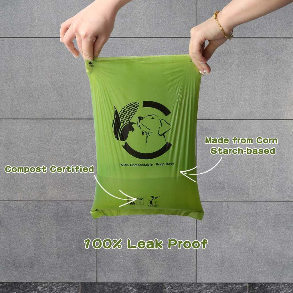 Certified Compostable Dog Poop Bags, 270 Count Landfill Friendly and Leakproof Waste Bags, Easy Open Unscented Forest Green Poop Bag for Dog, 15 Doggy Bags per Roll (18 Rolls)