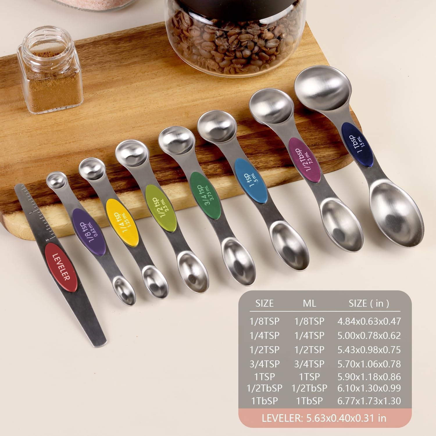 8-Piece Stainless Steel Magnetic Measuring Spoons
