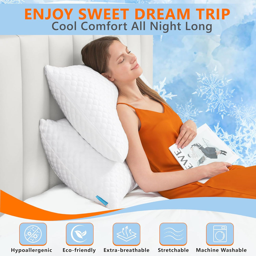 Cooling Memory Foam Pillows Queen Set of 2