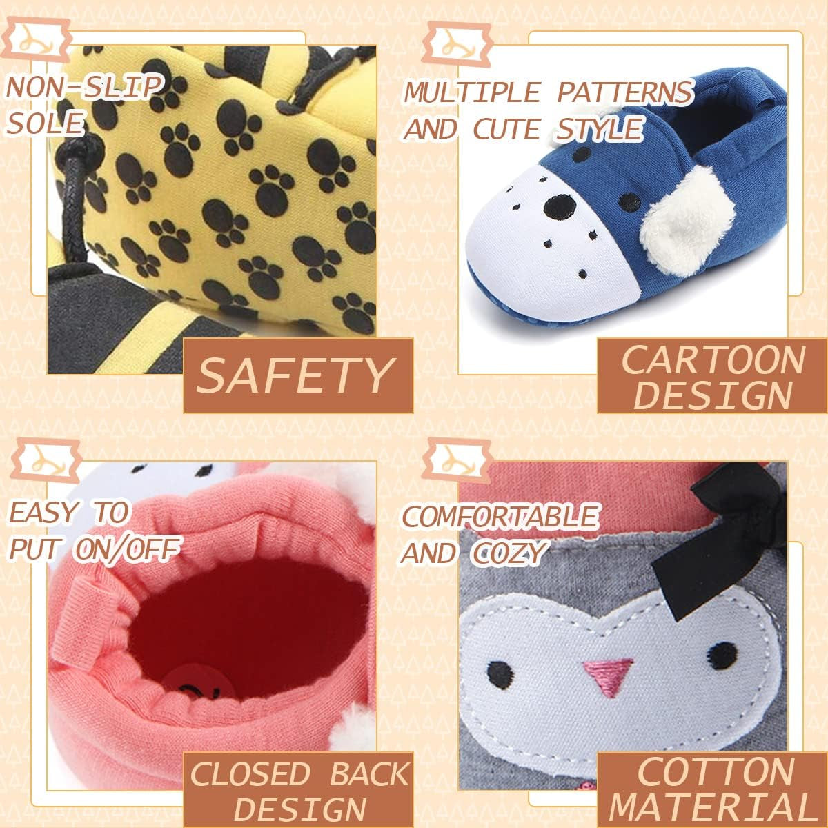 Newborn Infant Baby Boys Girls Cute Cartoon Slipper Soft Non Skid Sole Slip on House Animal Indoor Sock Shoes Crib Moccasins for New Walkers