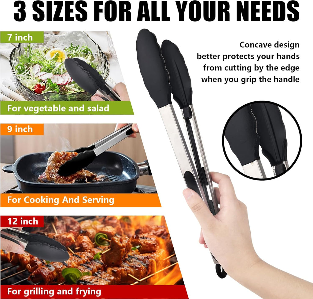 3-Piece Stainless Steel Silicone Kitchen Tongs